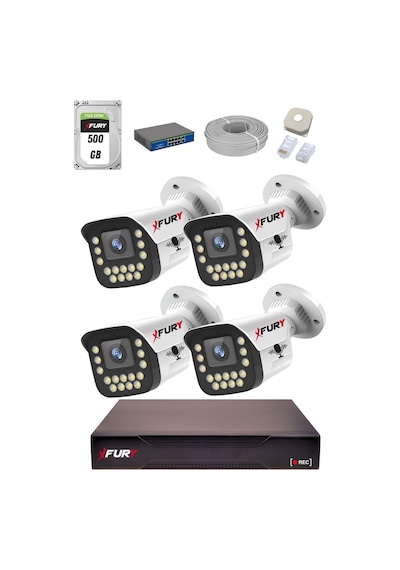 Fury 15 Warm Led Ip Güvenlik Kamera Seti 4 Kameralı Sesli 4mp Gece Renkli Su Geçirmez 1403s 500gb