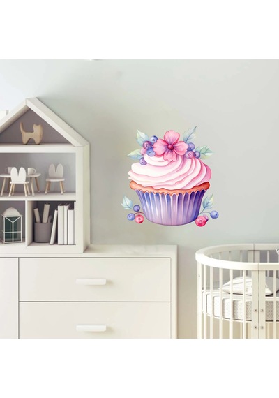 Çiçekli Cupcake Duvar Stickerı Renkli