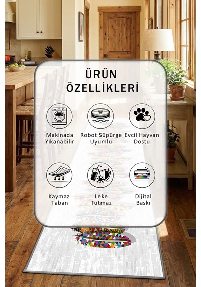 Doruk Gri Yıkanabilir Mutfak Halısı