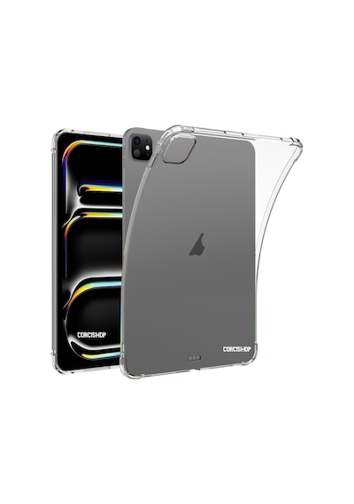Apple İpad Pro 13 İnç M4 2024 Uyumlu Tablet Şeffaf Köşe Korumalı Silikon + Ekran Koruyucu + Kalem