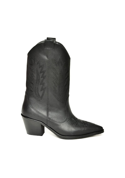 Fox Shoes T267655009 Siyah Kalın Topuklu Kadın Bot Siyah-Suni Deri Siyah