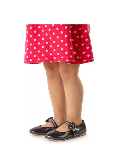 Kiko Kids Cerry Cırtlı Kız Çocuk Taşlı Babet Ayakkabı Platin Platin