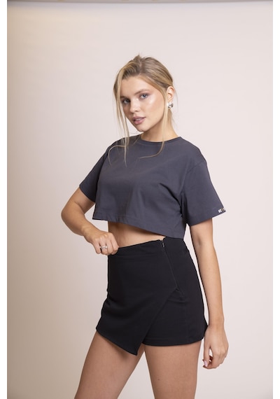 Afloow Delicate Kadın Gri Oversize Kısa Kollu Crop Tişört %100 Pamuk Sırtı Baskılı Disco Top Tasarımı, Günlük Rahat Stil, Sokak Modası Gri