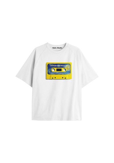 Kalic Studio Unisex Van Gogh Baskılı Oversize Tshirt Beyaz-44