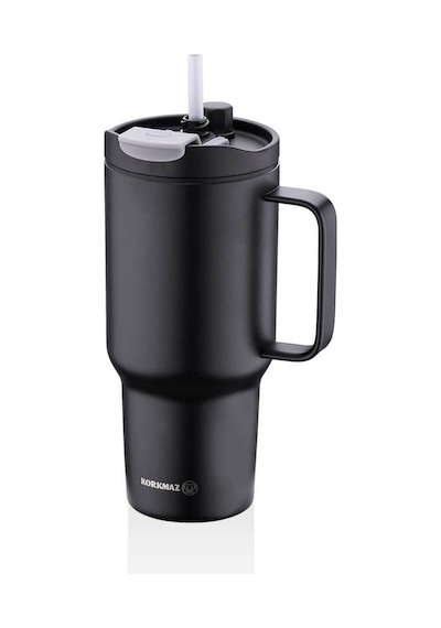 Korkmaz A5577 Freedom 1 Litre Siyah Pipetli Bardak Termos Siyah