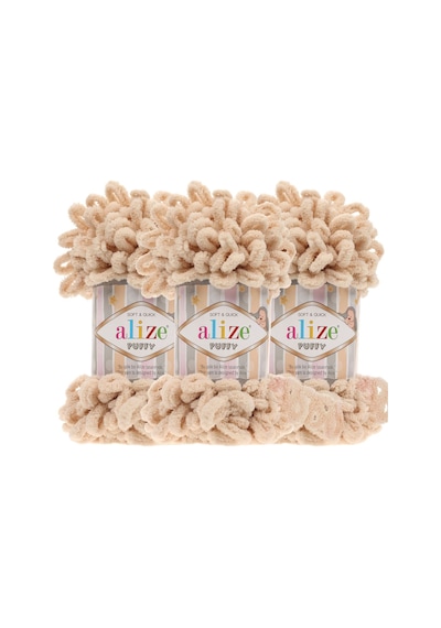 Puffy 3 Lü Paket El Örgü İpi - Şişsiz 100g X 3 Adet Renk No: 310 - Bal Köpüğü