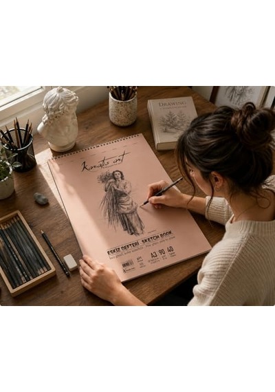 A3 Eskiz Defteri, 90 G/m² İnce Grenli Kağıt, 40 Yaprak Spiralli Sketchbook, Kurşun Kalem, Kömür Ve Pastel Çizimler İçin Uygun, Kolay Silinebilir, Perforeli Sayfalar, Profesyonel Ve Öğrenci Kullanımı İ