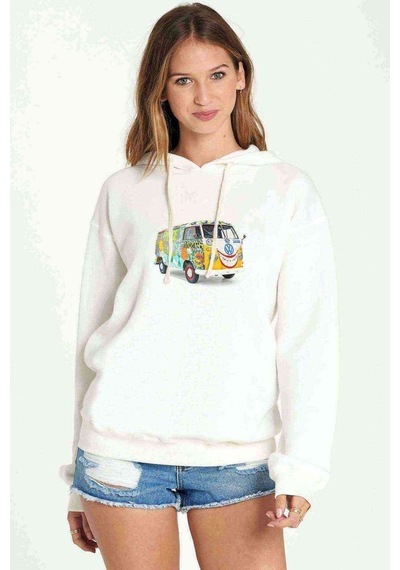 1357 Volkswagen Kombi Hippie 18 Olkswagen Baskılı Beyaz Kadın Ka