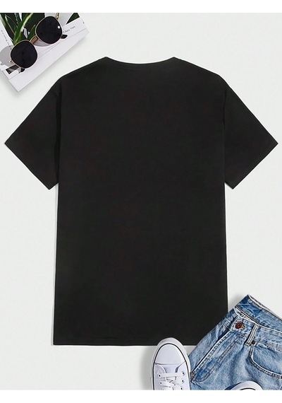 Boğa Sembol T-shirt - Siyah Baskılı Oversize Bisiklet Yaka Kısa Kol Tişört Siyah
