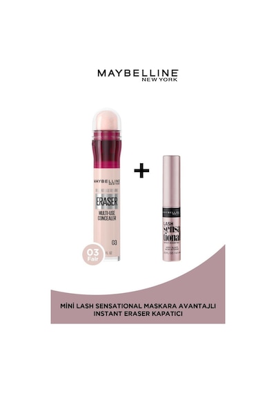 Maybelline New York Instant Eraser Kapatıcı 03 Fair + Mini Lash Sensational Maskara