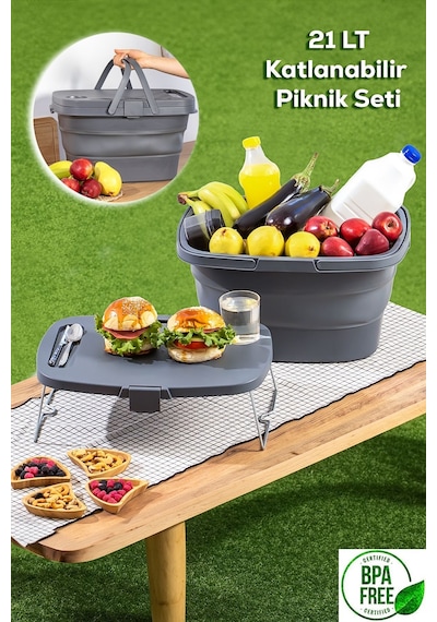 Porsima 07-1304 Katlanır Piknik Sepeti Masalı 21 L Antrasit