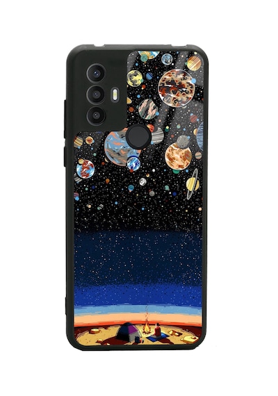 Tcl 30se Gezegenler Altında Kamp Tasarımlı Glossy Telefon Kılıfı Çok Renkli
