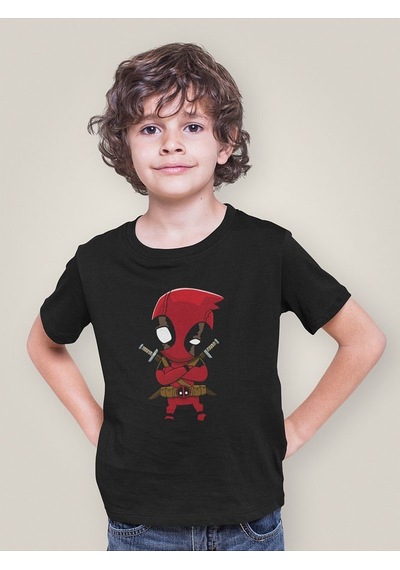 Sevbano Deadpool Baskılı Unisex Çizgi Film Çocuk Tişört 1-12 Yaş SIYAH