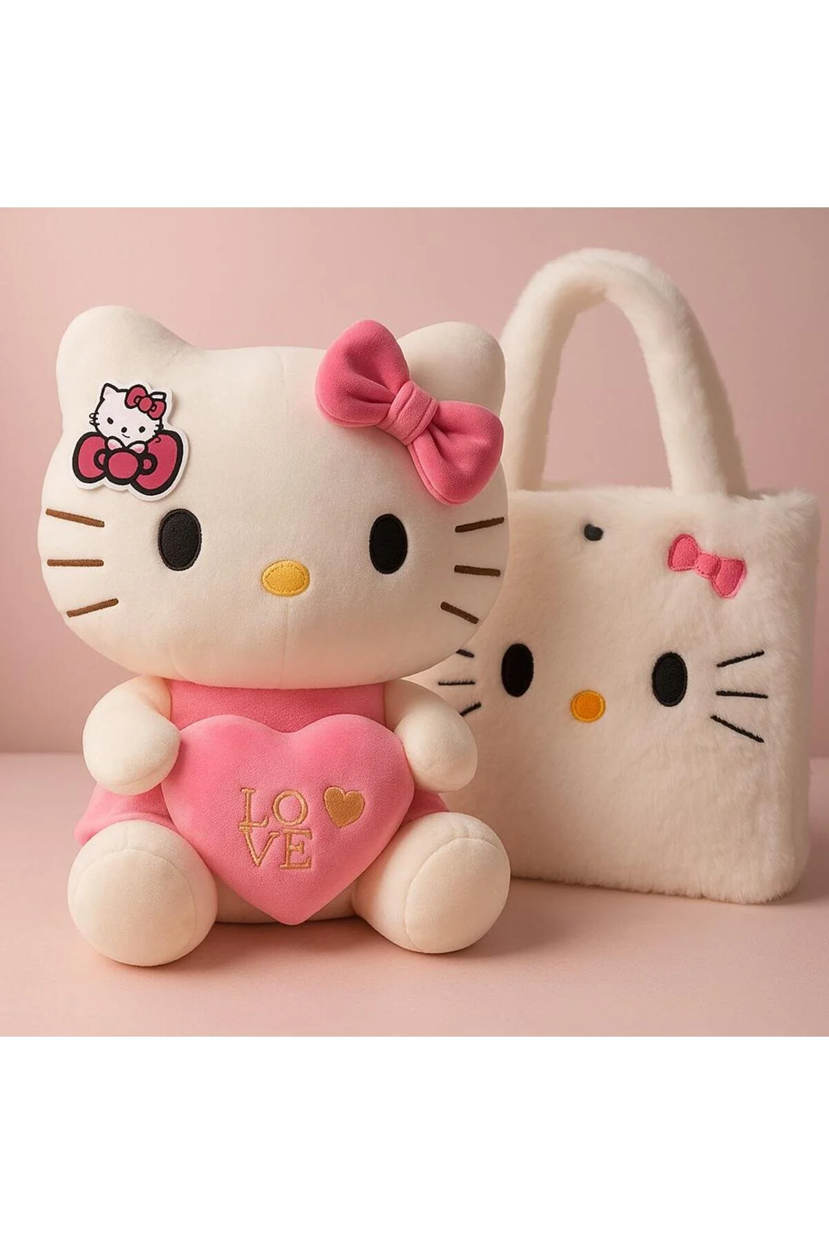Hello Kitty Peluş Oyuncak 35cm + Peluş Çanta - Sevimli & Yumuşak Açık Pembe