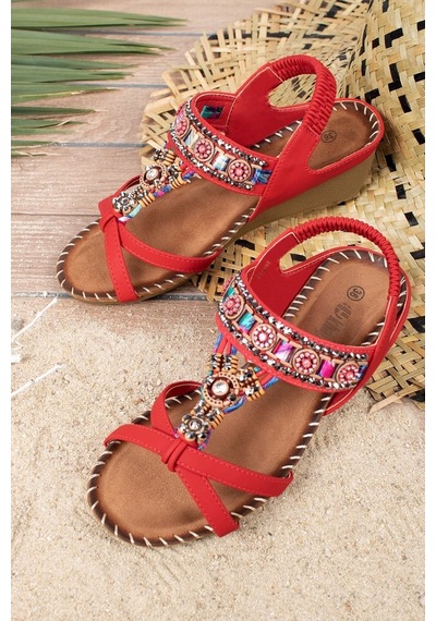 Khayt Anatolia Anatomik Fashion Taşlı Günlük Kadın Sandalet Kırmızı Khayt Anatolia Anatomik Fashion Taşlı Günlük Kadın Sandalet Kırmızı