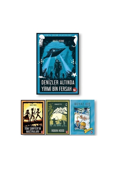 Dünya Çocuk Klasikleri 4 Kitap Set Robinhood- Tom Sawyer -denizler Altında Yirmi Bin -beyaz Diş