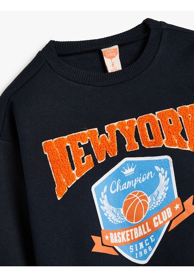 Koton Sweatshirt Basketbol Baskılı Uzun Kollu Bisiklet Yaka Lacivert 5wmb10183tk Lacivert