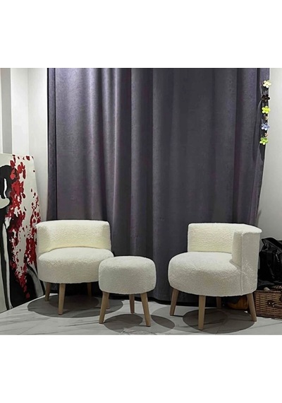 Azra Mobilya Sydney İkili Berjer Puf Set - Tekli Koltuk - Cafe, Ofis, Balkon, Kafe, Bahçe, Salon Mobilyası Krem