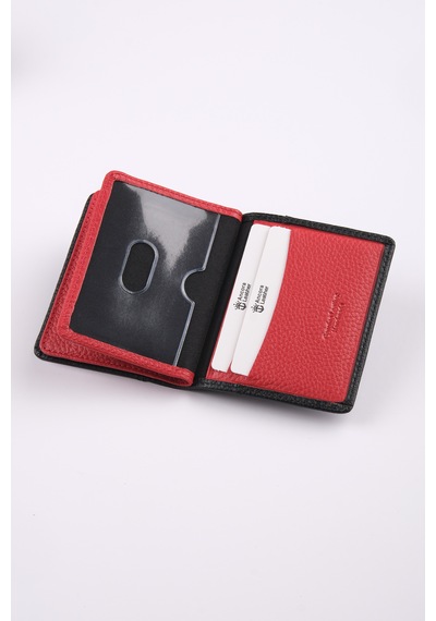Ancora Leather Hakiki Deri Kartlık-26207 Siyah - Kırmızı