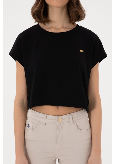 U.S. Polo Assn. Kadın Siyah Crop Bisiklet Yaka Tişört 50305682-VR046