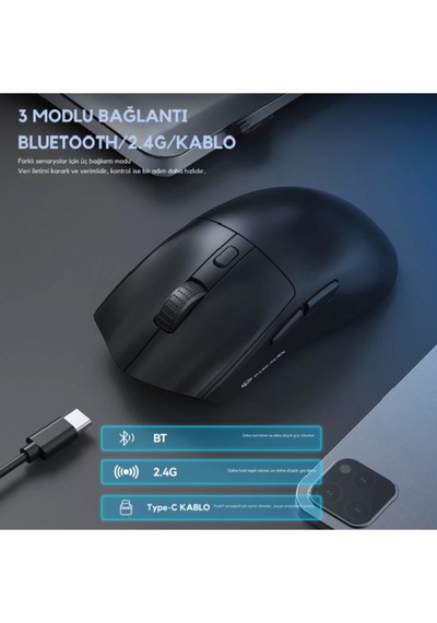 Dark Alien X1 Light Tri Mode Wired Wireless Gaming Mouse Paw3311 59 Gram Şarj İstasyonu Diğer