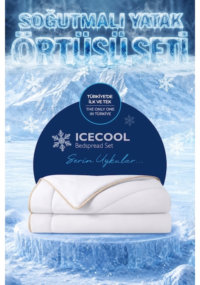 Soğutmalı Yatak Örtüsü Seti Çift Kişilik Soğuk Icecool 3 Parça Çift Taraflı Krem Kırık Beyaz
