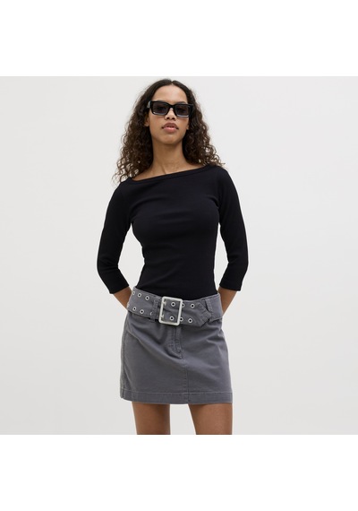 Jack & Jones Kadin Kayik Yaka Strech Fit Tisort - Fifi - 12272119 Siyah