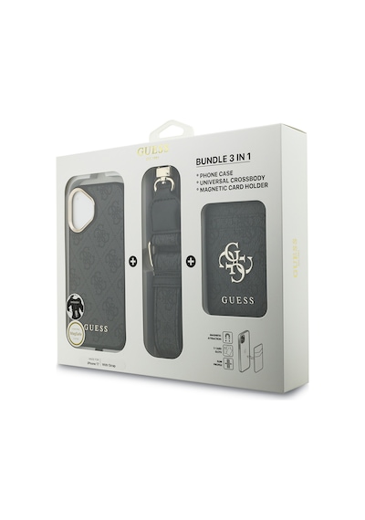 Apple Uyumlu iPhone 17 Kılıf Guess Lisanslı M-safe Şarj Özellikli Askılı Ve 4g Logo Kartlıklı Kapak Siyah Siyah