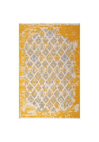 Gri Sarı Çift Taraflı Modern Vintage Yıkanabilir Antibakteriyel Halı - Yo015fsagr Turuncu