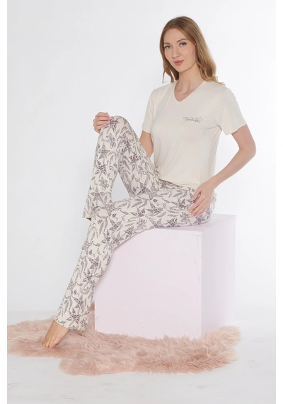 Kısa Kol Viskon Pijama Takımı Flz 88-116 Taş