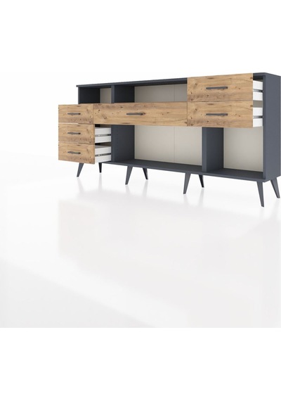 Arges Konsol 2 Raflı 6 Çekmeceli 176x30x83 Antrasit-çam/çam Çam/çam Arges Konsol 2 Raflı 6 Çekmeceli 176x30x83 Antrasit-çam/çam Çam/çam
