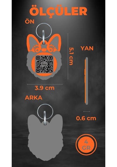Petjoo 15.T.Teg Gri-Turuncu Qr'lı Köpek Künyesi