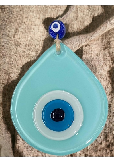 Mini Turkuaz Damla Desen Nazar Boncuklu Duvar Dekoru Cam Duvar Süsü