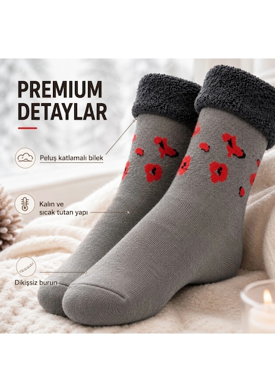 DS Wak 8 Li Kadın Kışlık Havlu Çorap Sıcak Tutan Karışık Desenli Ekonomik Çoklu Çorap Seti Çok  Renkli