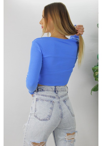 Modi Büzgülü Fitilli Bluz Mavi - 94574 Açık Mavi