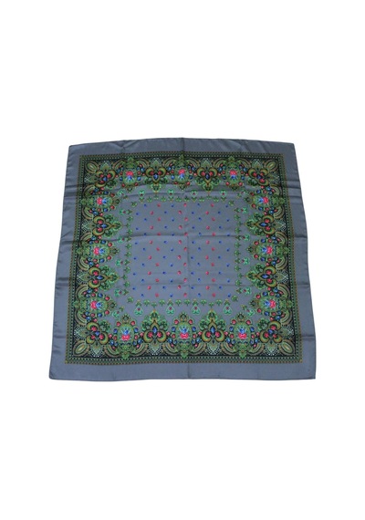 Tikitonki Kare Kesim Etnik Çiçek Desenli Saten Gri Eşarp - 90x90 Gri Gri