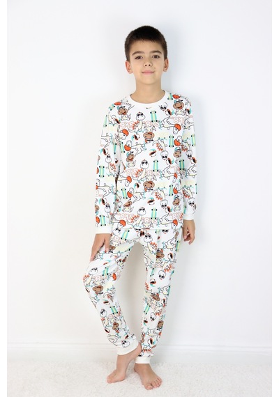 Harika Kids Erkek Çocuk Baskılı İnterlok Kumaş Uzun Kollu Pijama Takımı Siyah