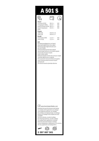Aerotwin Silecek Seti Peugeot 3008 2009-2016 , 5008 2009-2016 800/680 Mm A501s 3397007501
