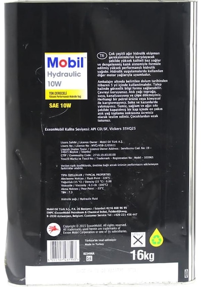 Mobil Hydraulic 10W Tek Dereceli Hidrolik Yağ 16 KG