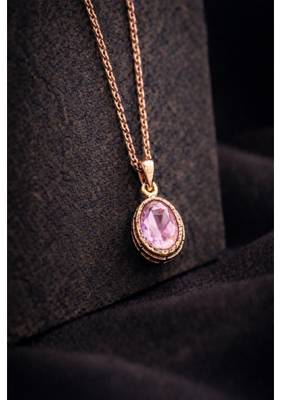 Kadın Bakır Kolye Doğal Açık Pembe Taşlı Minimal Model Kolye Diğer