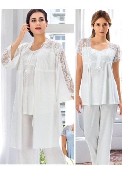 Birolgaye Duchesse 3008 Ecru Hamile Lohusa 3 Lü Pijama Sabahlık Tk (535994761)