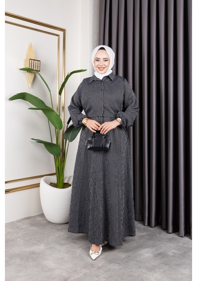Hira Life Fashion Kadın Siyah Tesettür Giyim Gömlek Detaylı Çizgili Viskon Kıraş Elbise İkili Takım Siyah Siyah Hira Life Fashion Kadın Siyah Tesettür Giyim Gömlek Detaylı Çizgili Viskon Kıraş Elbise İkili Takım Siyah Siyah