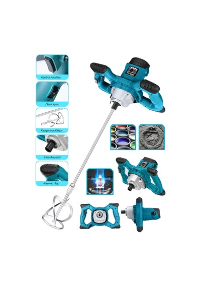 Dragro DRG-3000KRŞT 3000 W Bakir Sargi 6 Kademe Elektirikli Alçı Boya Ve Harç Karıştırıcı Mavi