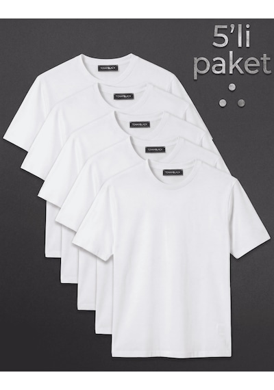 Tonny Black 5'li %100 Pamuk Beyaz T-shirt Erkek Beyaz T-shirt Tbtshrt115