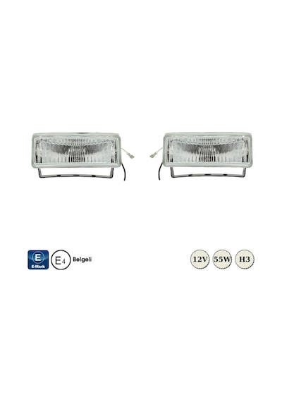 Carub Sis Lambası 12V H3 13 X 4 CM Dikdörtgen Emark Belgeli Sağ Sol Takım Beyaz BR3009527