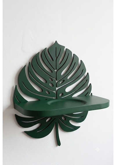 3d Dekoratif Monstera Yaprak Duvar Rafı - Sukulent Ve Mum Standı Yeşil