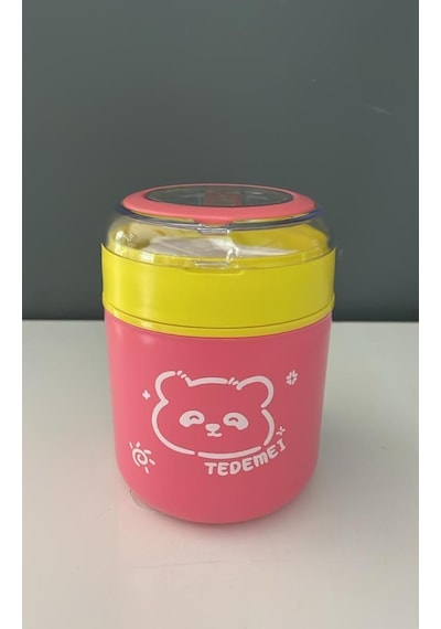Tantitoni Tedemeı Pembe Sarı Paslanmaz Çelik Yuvarlak Yemek Taşıma Kabı 530 Ml Pembe