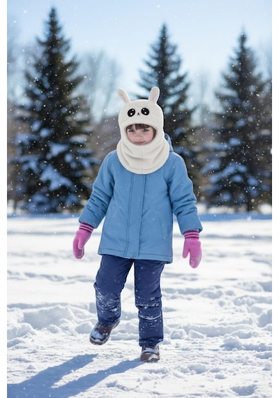 Eleven Markets Kız Çocuk Kulaklı Bere Boyunluk Takım Sevimli Tavşan Desenli Polar Kışlık Şapka & Atkı, 3-9 Yaş Beyaz Eleven Markets Kız Çocuk Kulaklı Bere Boyunluk Takım Sevimli Tavşan Desenli Polar Kışlık Şapka & Atkı, 3-9 Yaş Beyaz
