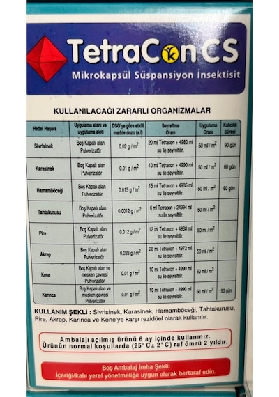 Tetracon Cs Akrep, Pire, Kene, Hamamböceği, Tahtakurusu Genel Haşare İlacı 50 Ml