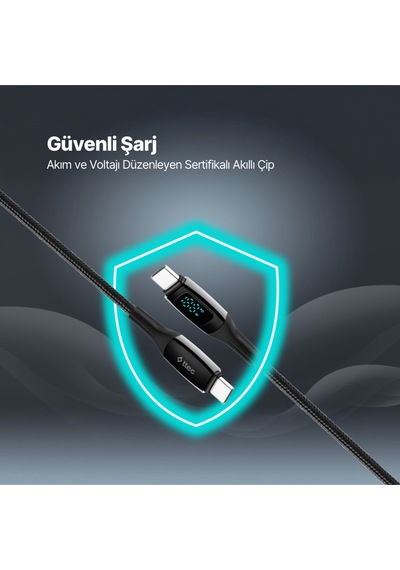 Ttec 2DK57S Alumicable Lcd USB-C – USB-C 100W PD/Qc 150 CM Hızlı Şarj/Data Kablosu Siyah